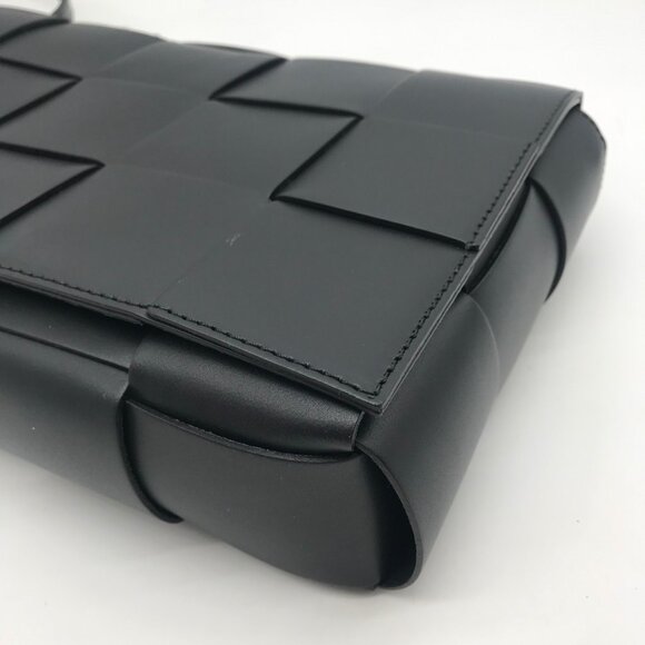 Valentina Fiore Woven Black Leather Messenger Crossbody Bag - Picture 6 of 13